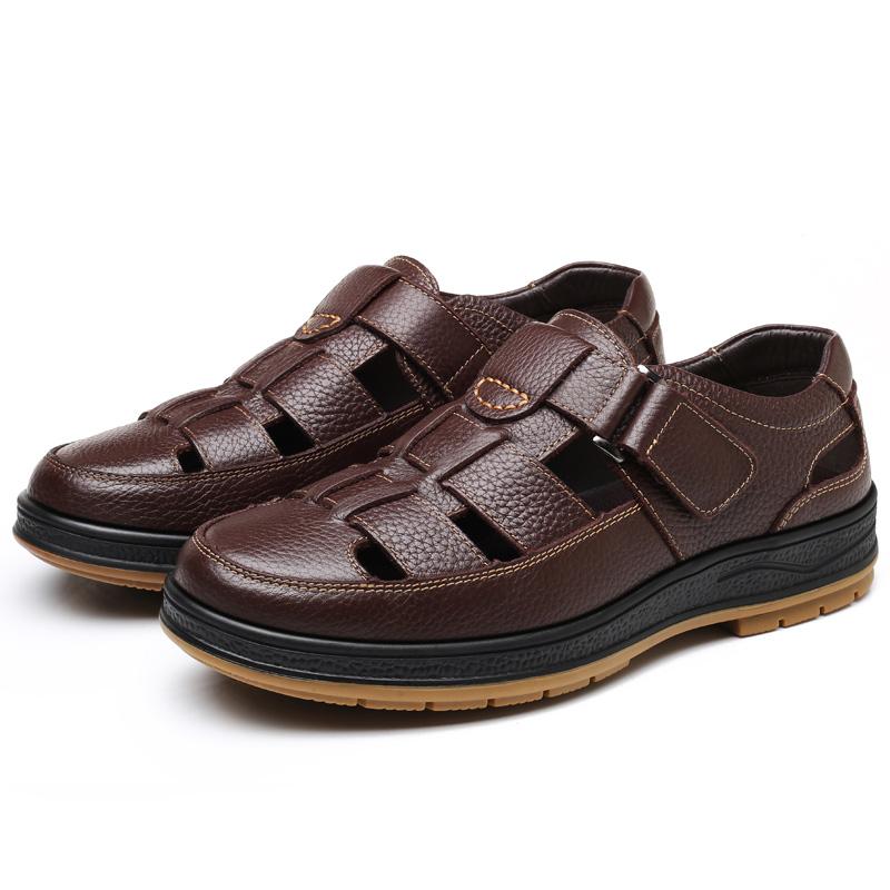 Neue Sommer-Oberleder-Rindleder- und Rindleder-Sohle Übergröße Lässige Sandalen Modische Herren-Leder-Freizeitschuhe