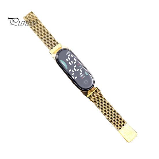 LED-Digitaluhr, wasserdicht, Magnet, Edelstahllegierung, Touchscreen, lesbares Zifferblatt, hohe Genauigkeit, langes Zifferblatt, batteriebetriebene Unisex-Sportarmbanduhr