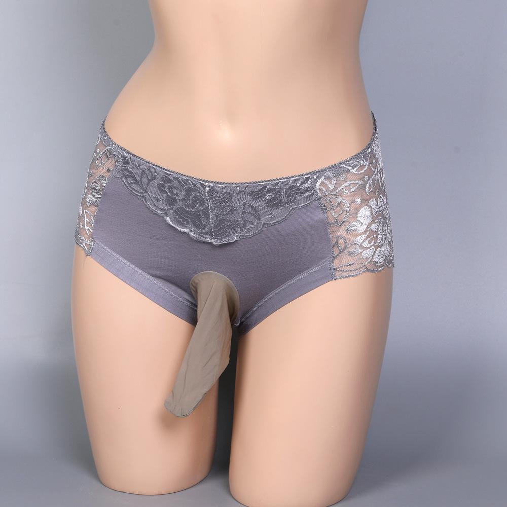Large Size Lace Sissy Pouch Panties Men Bullet Separation Physiology Underwear Elephant Nose Briefs Feminization Gays Lingerie