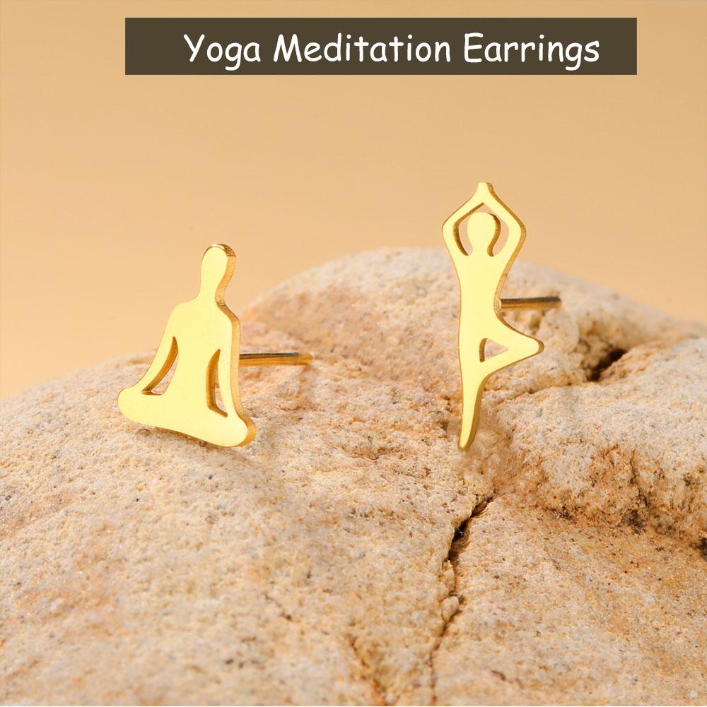 Cazador Mismatched Yoga Meditation Stud Earrings for Women Stainless Steel Asymmetric Piercing Earrings Jewelry Birthday Gift