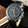 SEIKO Herren Quarz Chronograph Uhr Edelstahl / Lederarmband Tachymeterlünette Leuchtzeiger Datum Sport Business Herren Armbanduhr