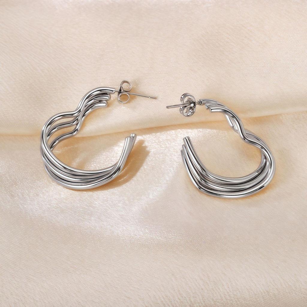 Gold Titanium Steel Multilayer Hoop Earrings - Light Luxury, Colorfast, High-End Feel