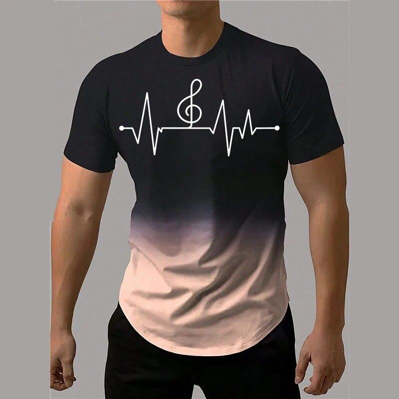 Men's T-Shirt 3D Printing Gradient Style Musical Note Tee Summer Oversized T Shirt For Men Fashion Short Sleeve O-Neck Tops