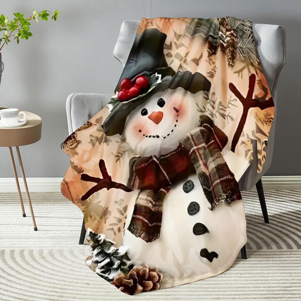 1 Stück Decke Weihnachtsbaum Schneemann Druck Glatte Flanelldecke für Zuhause Wohnzimmer Schlafzimmer Dekoration Neujahr Weihnachtsgeschenk