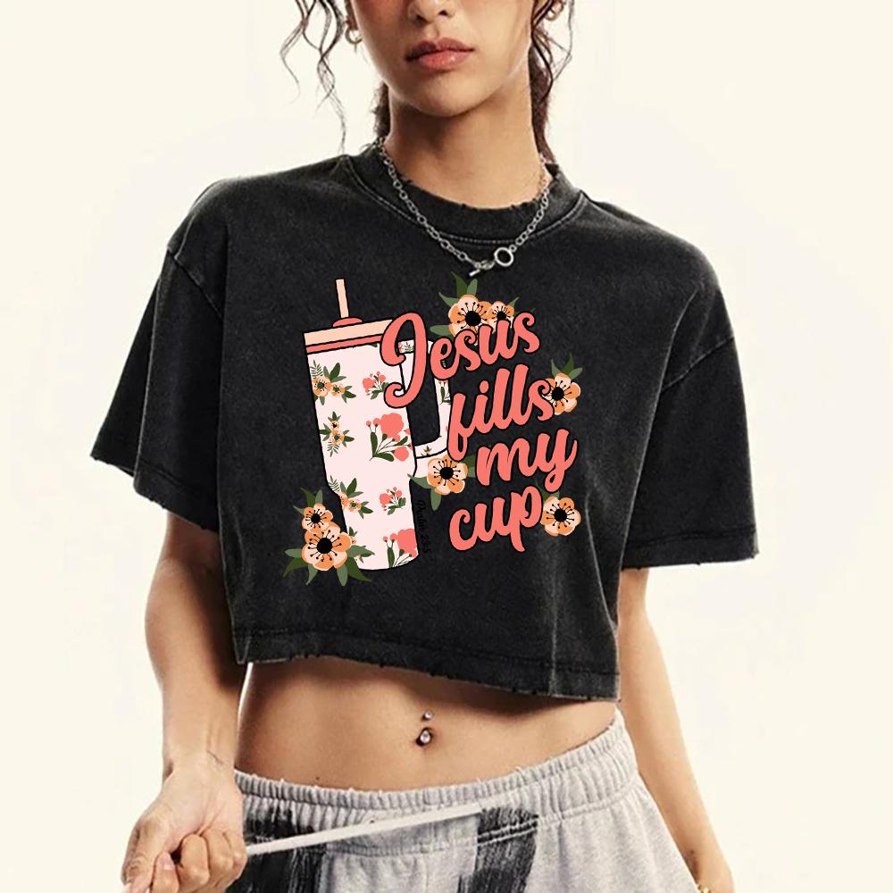 

Jesus Large Capacity Cup Printing Washed T Shirt Women Summer Soft Top Trendy Short Sleeve Street Cotton Woman Tee Shirts M