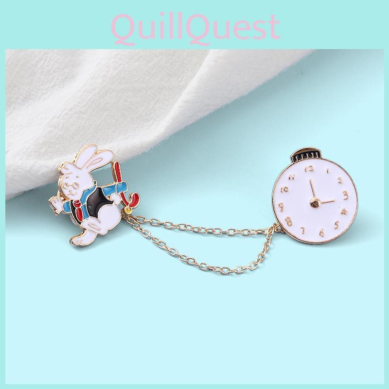 Adorable Rabbit Clock Design Badge Creative Cartoon Cute Rabbit Brooch Pin Wholesale