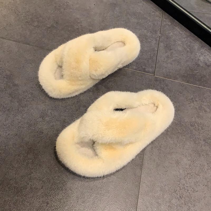 Mao Mao slippers women's outer wear 2025 new autumn and winter Korean version thick bottom height increase small home plush cotton slippers