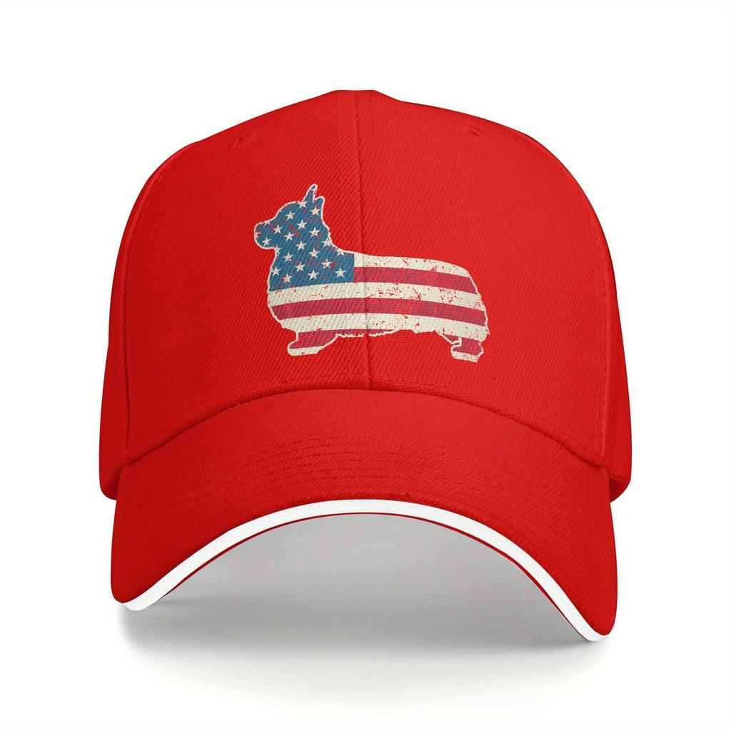 Patriotic Corgi American Flag Baseball Cap Adjustable Polyester Casual Snapback for Adults