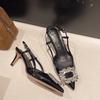 New 2025 Women High Heel Sandals Pointed Toe Rhinestone Decorated Pointed Toe Sandals Women Elegant Ladies Shoes