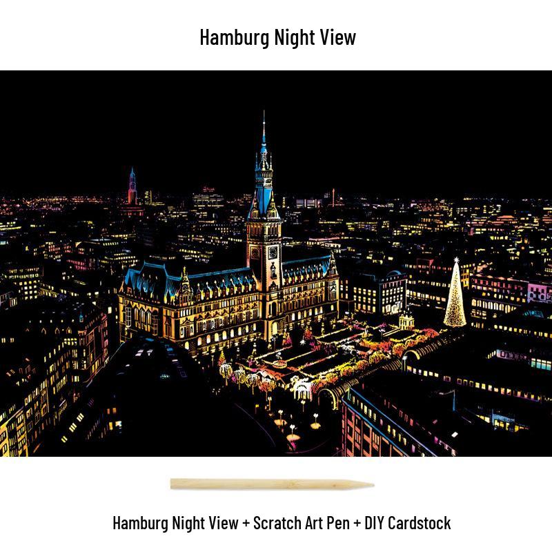 City Night View Scratch Art – DIY Kreatives Handgemachtes Malen Geschenk für Beste Freundin