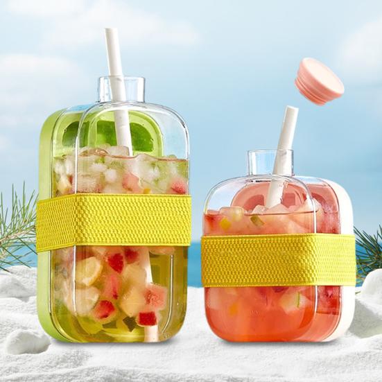 2 In 1 Ice Cube Mold Flexible Silicone Bottom Twist Demoulding Ice Tray with Straw Ice Cube Tray And Water Bottle Leakproof Portable Ice Water