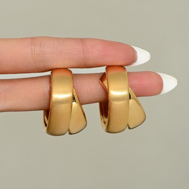 Elegant Double Layer Gold Chunky Hoop Earrings for Women Fashion Exaggerated Smooth C-Shaped Drop Earring Statement Jewelry Gift