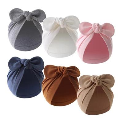 Einfarbiger Baby-Turbanhut Süße Cartoon-Hasenohren Säugling Indische Mütze Frühling Herbst Baumwolle Kleinkind Mädchen Jungen Mützen Stirnband