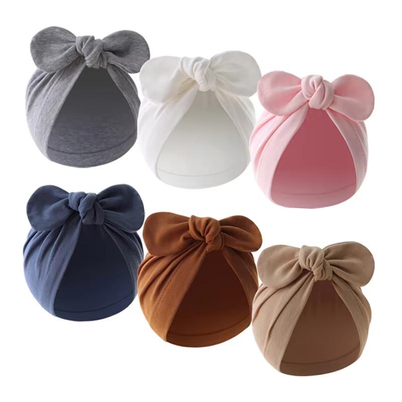 Solid Color Baby Turban Hat Cute Cartoon Bunny Ears Infant Indian Cap Spring Autumn Cotton Toddler Girls Boys Beanies Headwrap