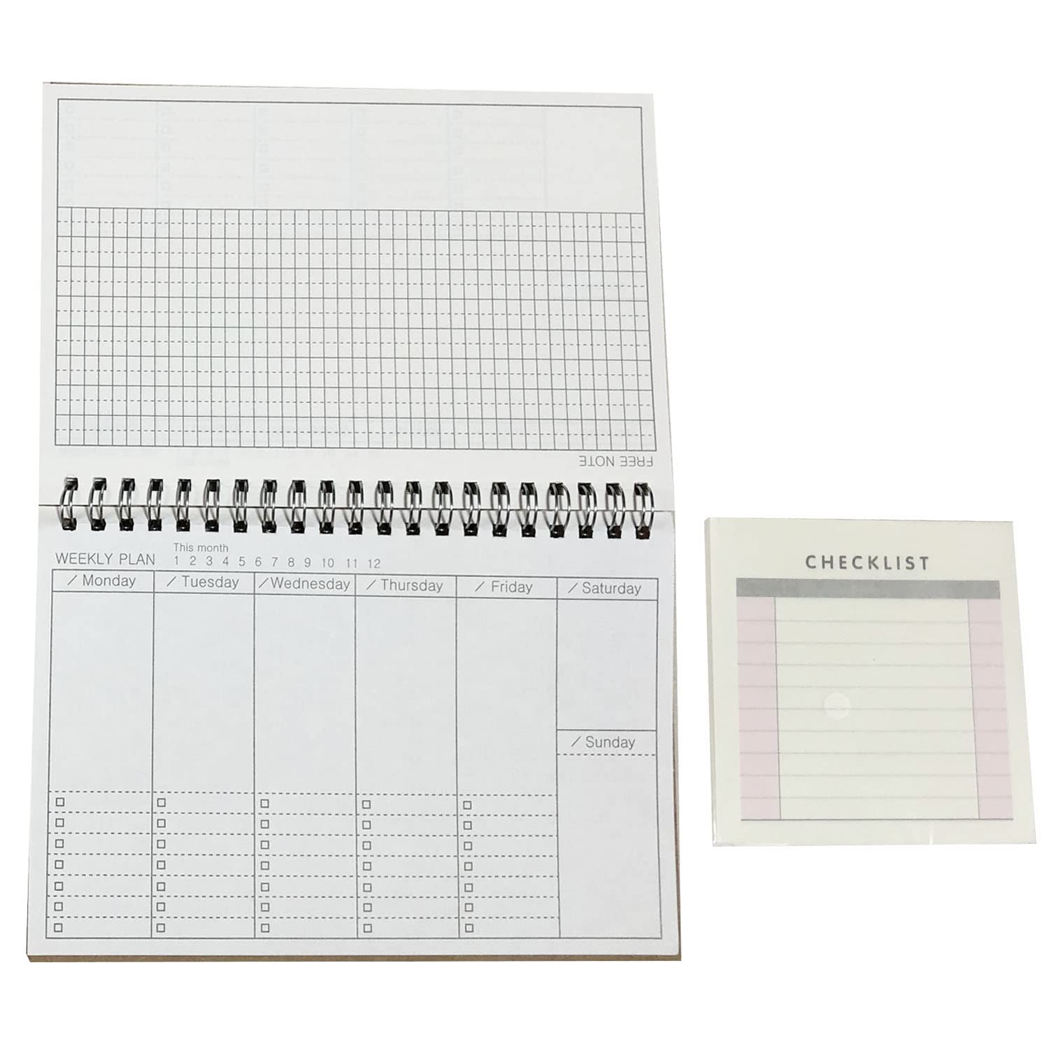 

OVERisus Weekly Schedule, Planner, To-Do List, Date-Based Spiral Notebook with To-Do Checklist (Brown Notebook + Checklist Memo)