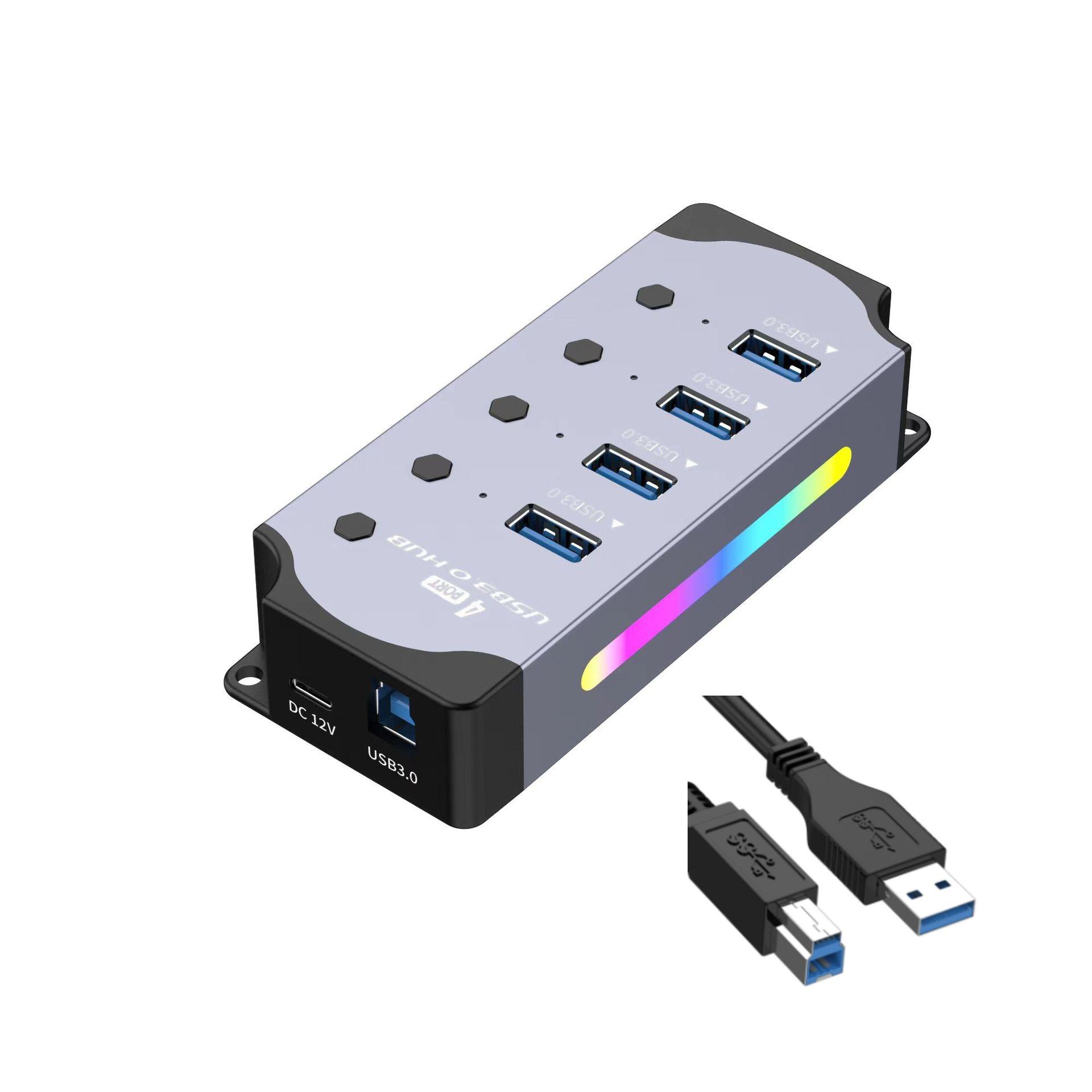 

RGB USB HUB3.0 концентратор многопортовый алюминиевый сплав 3.0 ответвительный кабель инструмент 4-port hub with power sup