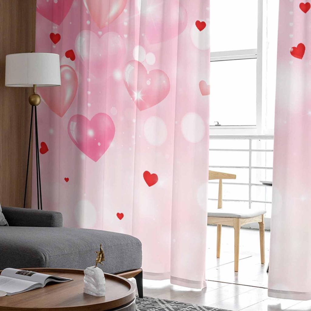 Valentine'S Day Pink Love Sheer Curtain Living Room Drapes Home Bedroom Voile Curtain Tulle Window Curtain
