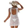 Women's Swimsuit Cover-up Knitted Crochet Hollow-out Back Beach Dress Bikini Cover-up Without Sleeves Connected