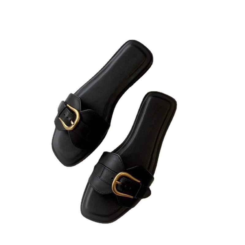 New Style Belt Buckle, Single-strand Flat-bottom, Fashionable Square-toe, Soft-soled Women's Shoes