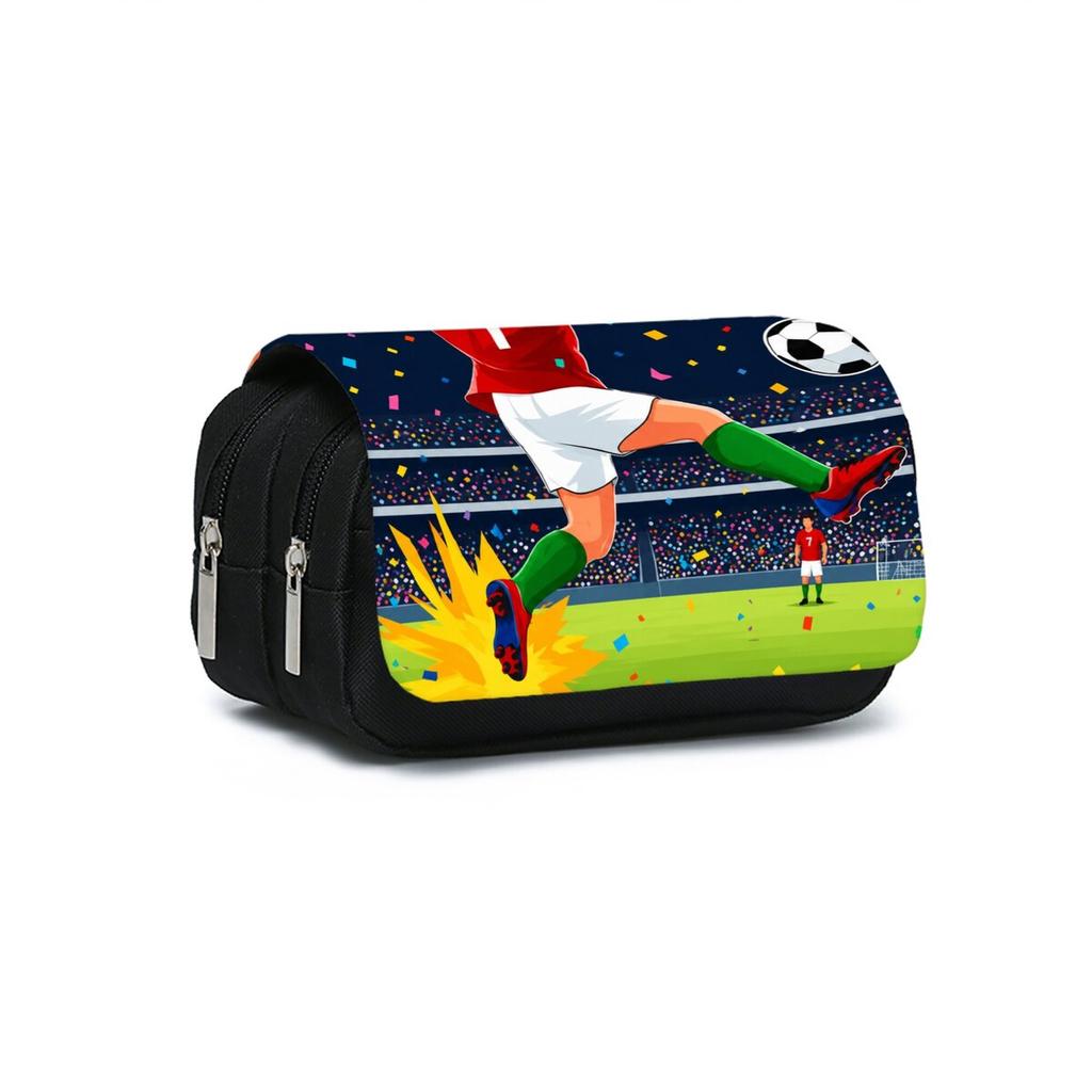 Astuccio a Ribaltina a Doppio Strato con Stampa Calcio per Ragazzo/Ragazze Migliori Regali Astuccio per Matite Cartoni Animati 2D Materiale Scolastico per Bambini