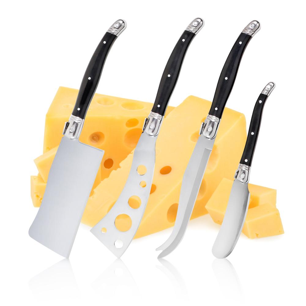 Jaswehome Laguiole Cheese Knives Set Butter Spreader Black ABS 2CR14SS Cutting Spear Pizza Pronged Cheese Clever Tools 1