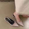 Fashion SUOJIALUN 2025 Spring New Brand Women Sandal Fashion Pointed Toe Shallow Slip On Slingback Shoes Thin High Heel Pumps Mules