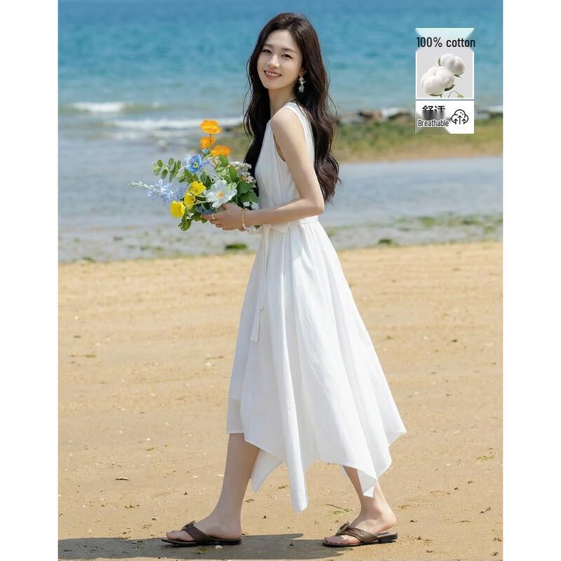 Demana Oxygen Cotton Off-Shoulder Sleeveless Irregular Midi Dress L