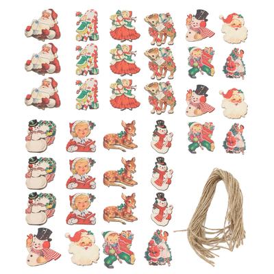 36 Stück Weihnachts-Hängeanhänger mit Schnüren Holz Exquisite Schneemann Elch Hängeornamente für Weihnachten