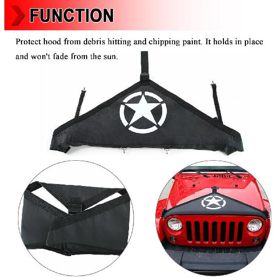 Front Hood Bra Cover Protector for 2018-2021 Jeep Wrangler JL JLU, Engine Hood Bra Front Protector Hood Cover Exterior Accessories