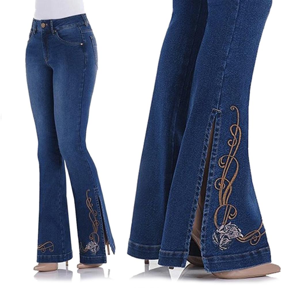 Astylish Womens Ripped Destroyed Flare Mid Rise Button Bell Bottom Jeans Denim Pants