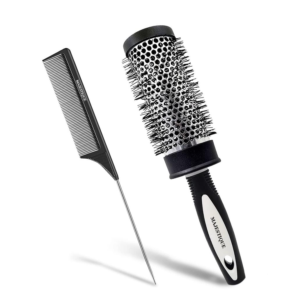 Majestique Blow Dryer Brush & Tail Comb Combo - 2-Inch Professional Ionic Round Brush for Fast Drying, Curling & Styling | Roller Hair Brush with Ta