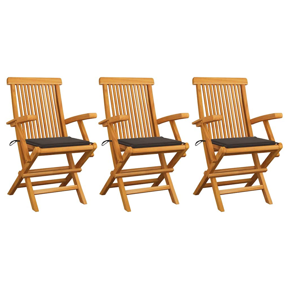 Chaises de jardin avec coussins  lot de 3 Bois teck massif