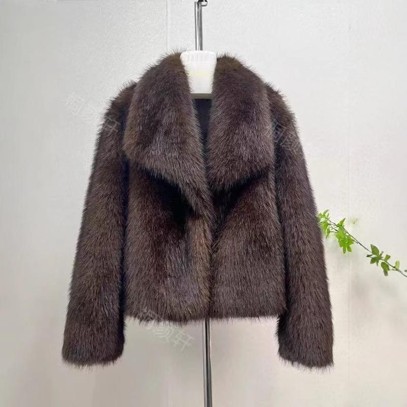 Autumn and winter new fox fur navy collar loose short versatile temperament imitation fur fur coat women