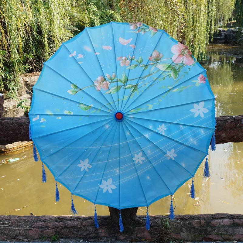 

82cm Chinese Style Silk Cloth Umbrella with Tassel Cosplay Ancient Hanfu Oil Paper Umbrella Dance Photography Prop Japan Style Bamboo&24K