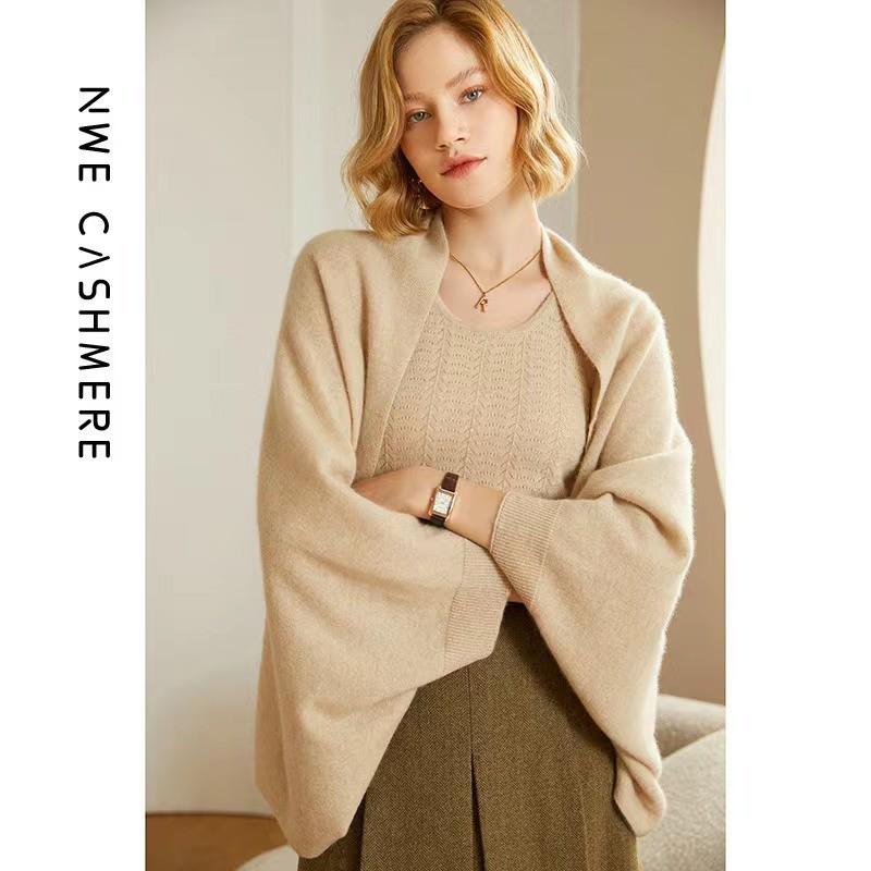 Pure Wool Flat Shawl Scarf - Warm Cashmere Blend Cape