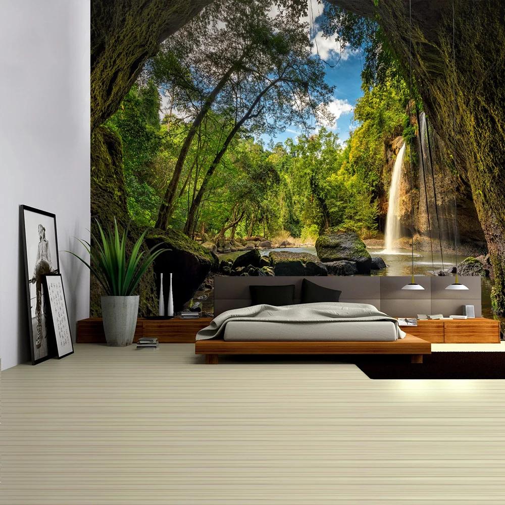 Beautiful Natural Forest Printed Large Tapestry Stone Landscape Wall Hanging Blanket Tropical Tree Tapestries Room Home Decor