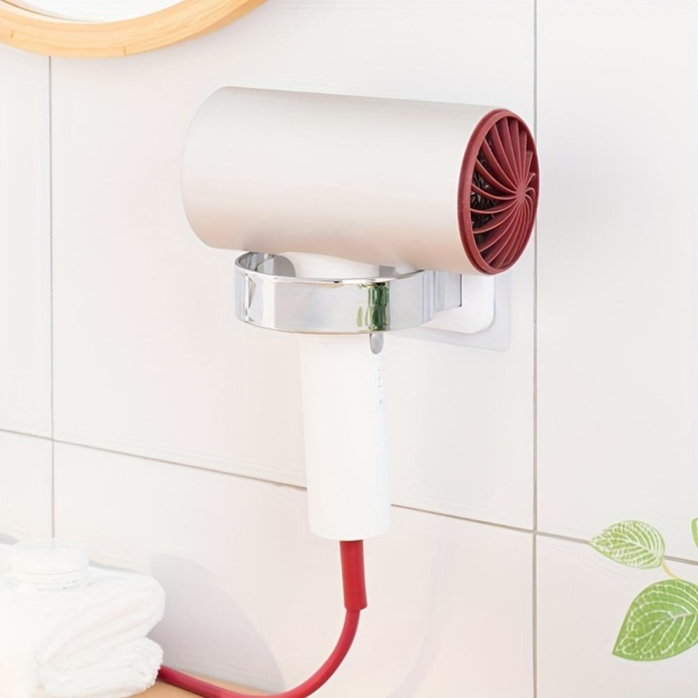 1pc Punch-Free Hair Dryer Storage Rack, Wall-Mounted Hair Dryer Holder Stand With Shelf For Home Bathroom Dressing Room