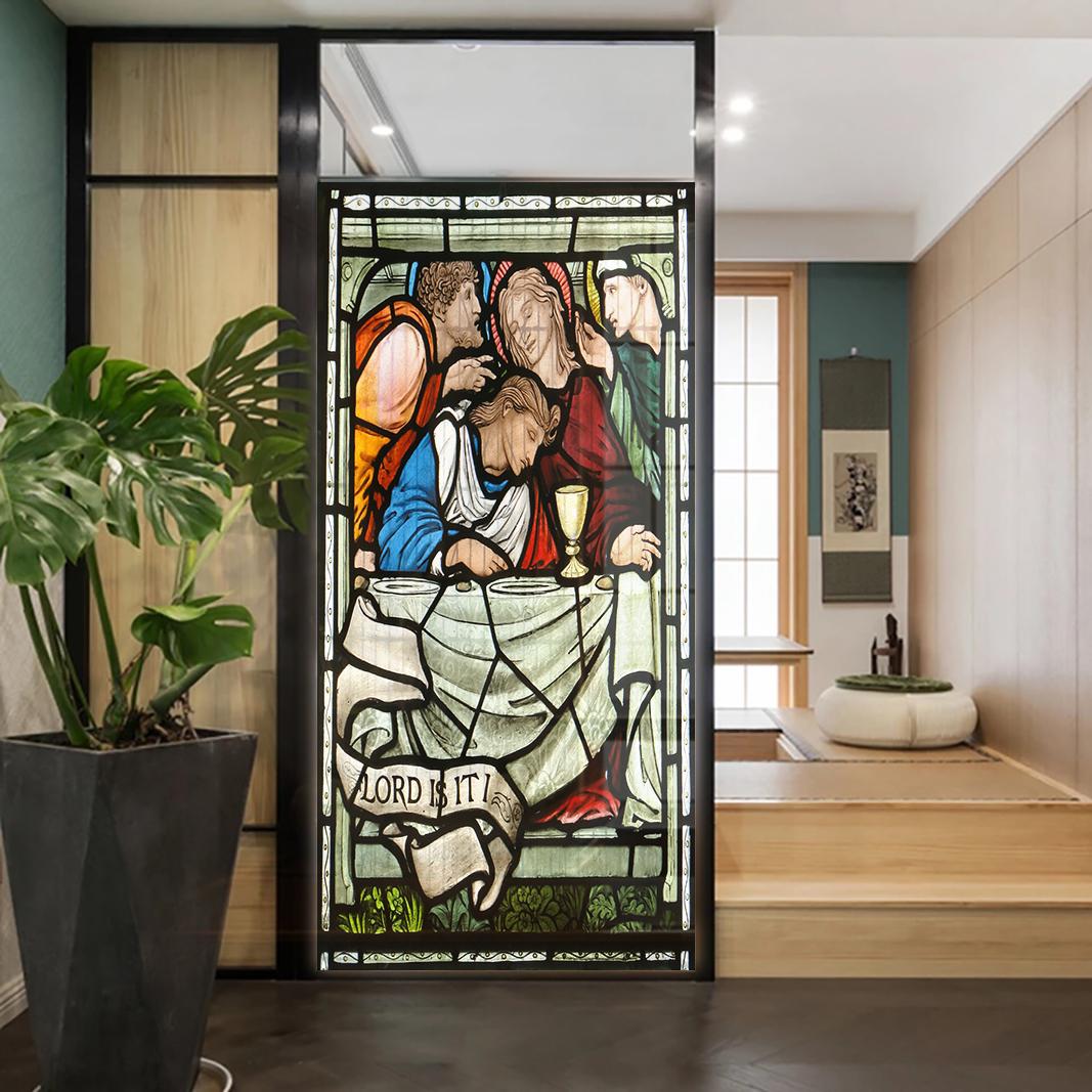 

Church Stained Glass Decals Window Film Privacy Heat Insulation and Anti UV Blocking Static Cling Window Sticker for Home J41 (as the picture,40x100cm WxH)