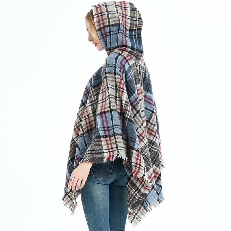 Nuovo pullover spinato primaverile e autunnale con cappello a quadri, mantello e scialle
