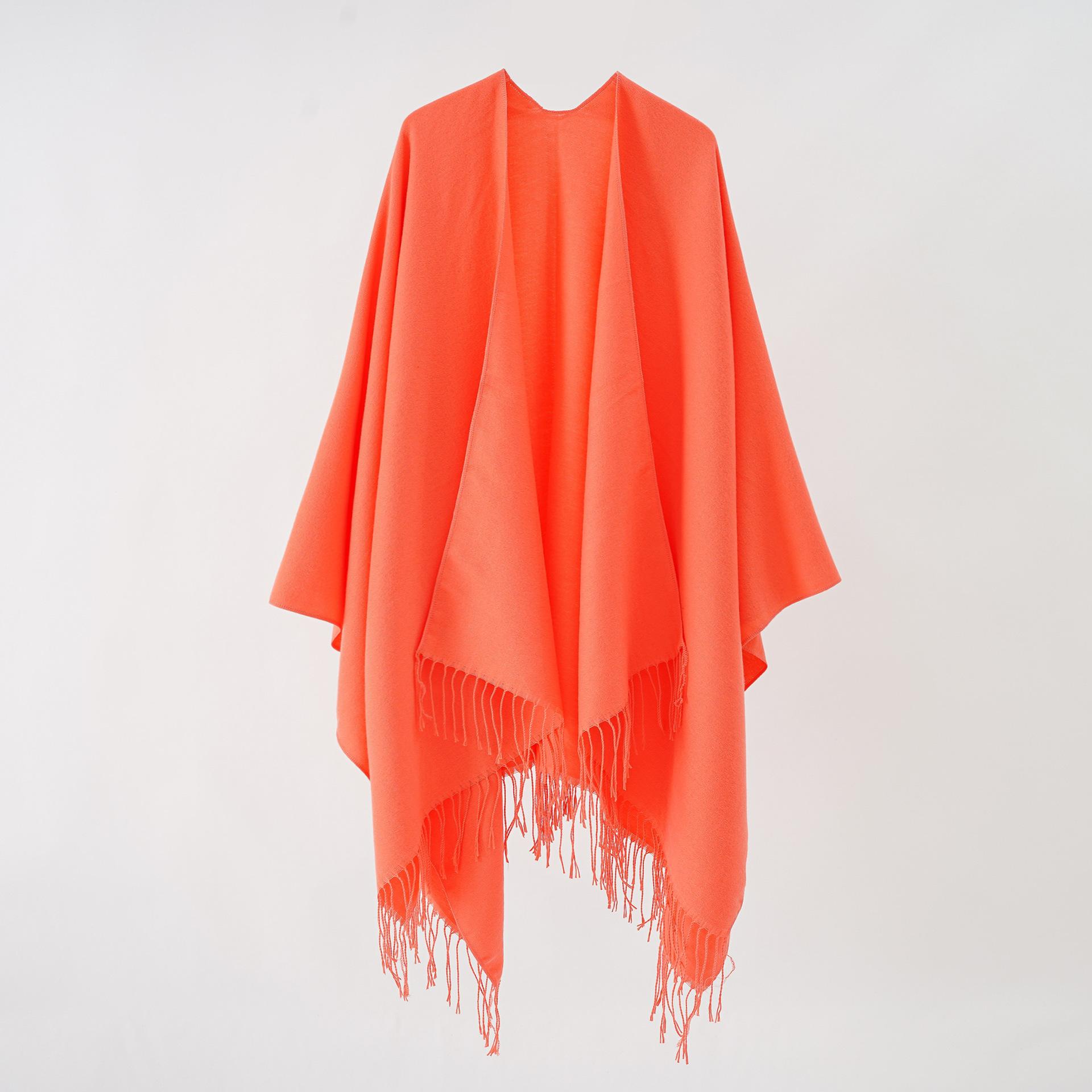 

Однотонная бахрома, большая шаль с разрезом, теплая однотонная накидка, однотонная накидка 100-135CM оранжевый