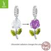 Yinziyun S925 Silver Rose Pendant with UV Color-Changing Flower Beads for DIY Bracelet