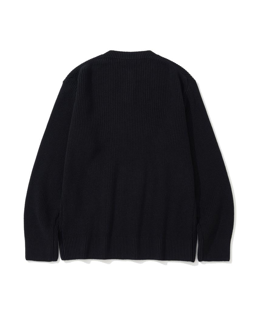KNITTED Cotton Henley Neck Waffle Knit Black