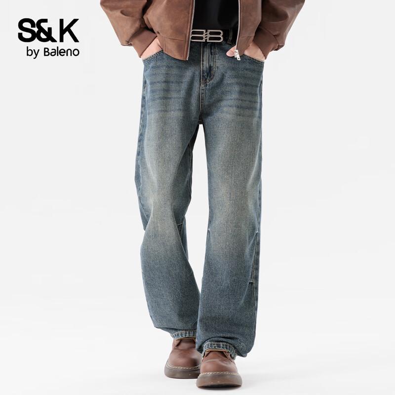 Baleno S&K Men's Autumn/Winter Loose Straight-Leg Fleece Jeans