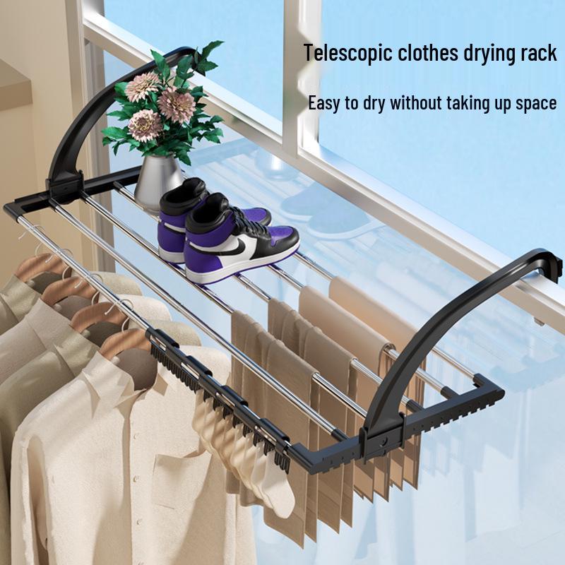Foldable Stainless Steel Clothes Drying Rack: Durable, Retractable Hanging Pole for Balcony or Window Use