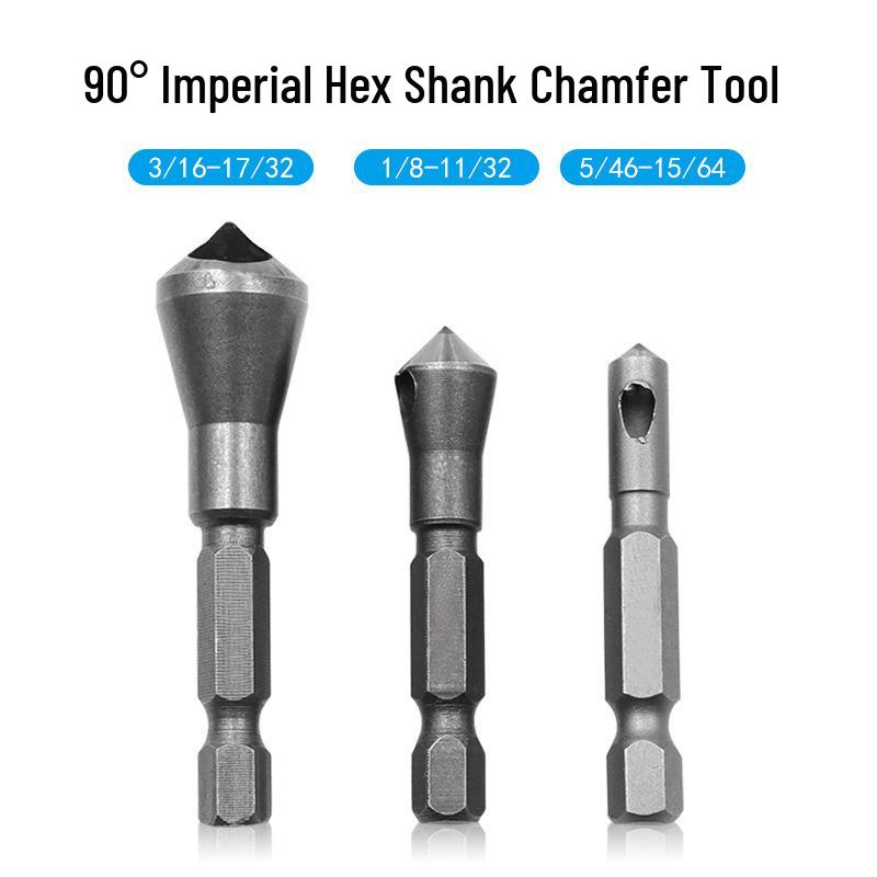 90° Hex Shank Countersink Drill Bit with Chip Evacuation & Deburring for Woodworking