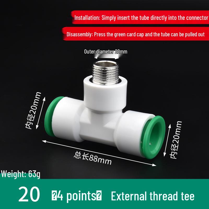 PPR Water Pipe Quick Connector, 4 & 6 Points, No-Melt, Direct Plug-In, 20/25 PE for Cold/Hot Water