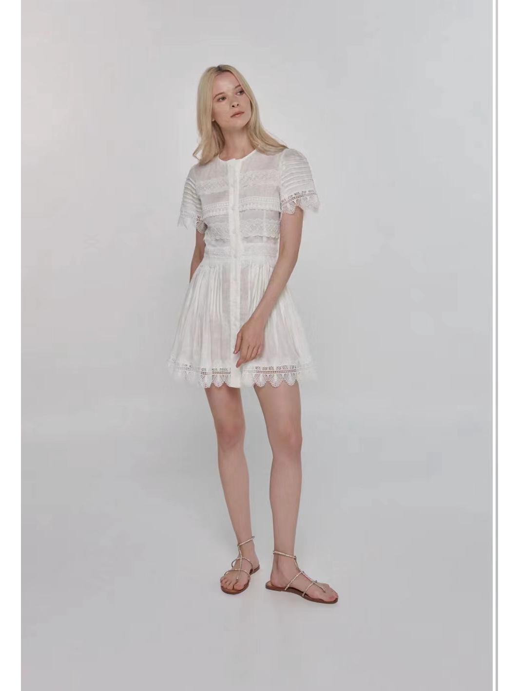 

Australian Niche 2024 Летнее кружевное пэчворк длинное платье с круглым вырезом и короткими рукавами L белый