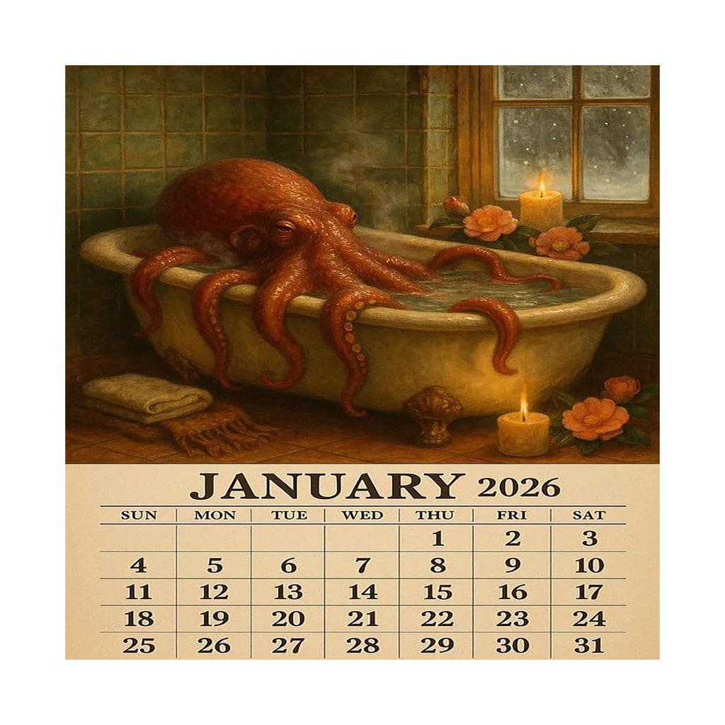Kalender 2026, Vintage Badewanne Surreal Art Kalender, Schreibtischkalender mit dickem Papier und perforiertem Design zur Organisation und Planung, Heimdeko