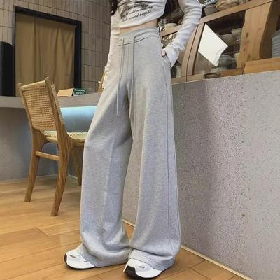 Damen Sport Hose im amerikanischen Stil Grau – Neu für Frühling & Herbst 2025: Lockere, schlanke, lässige, gerade weite Jogginghose.