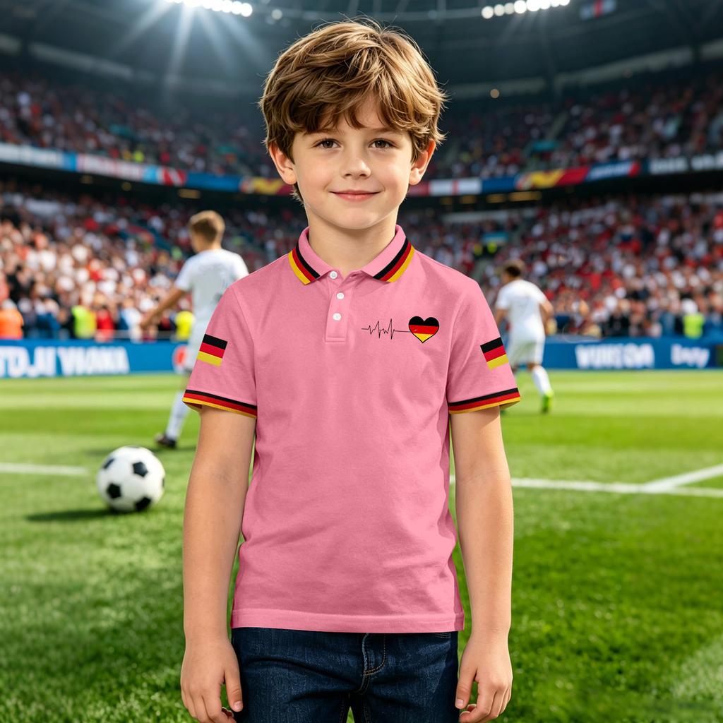 Children's Polo Shirt with Football Inspired Print for Boys Short Sleeve Breathable Cotton Fabric Classic Fit